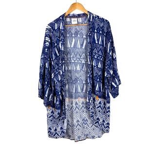 Knox Rose Womens Blue Open Front Cardigan Size X/1X 3/4 Sleeves Geometric Boho